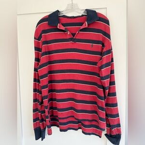 Vintage Ralph Lauren Red and Blue Striped Long Sleeve Polo